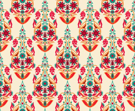 Illustration for Seamless pattern based on traditional Asian elements Paisley. Boho vintage-style vector background. Best motive for print on fabric or paper.Seamless Traditional Pakistani motif. - Royalty Free Image