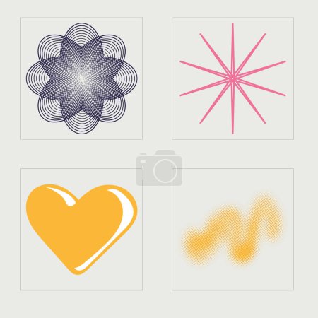 Vektor-Set von Y2K. Große Sammlung abstrakter grafischer geometrischer Symbole. Flache minimalistische Ikonen. Designfeindlich. Vektorillustration