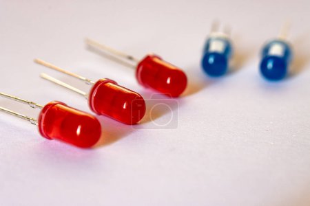 Photo for A row of Through Hole led diodes, red and blue, electronic component - Royalty Free Image