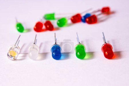 Photo for A row of Through Hole led diodes, red,blue,green and white, electronic component - Royalty Free Image