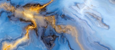 Blue transparent onyx with gold inclusions. A gemstone showcasing serene azure translucency, ideal for creating sophisticated interior accents. Its natural patterns elevate countertops and architectural features, adding a bespoke touch to spaces with