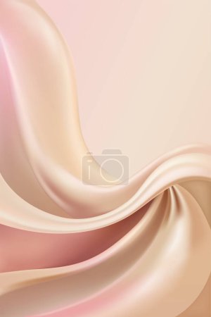 Illustration for A soft pink and beige curly satin fabric background with copy space - Royalty Free Image