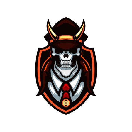 Téléchargez les illustrations : Golden horn skull detective police gaming avatar vector mascot - en licence libre de droit