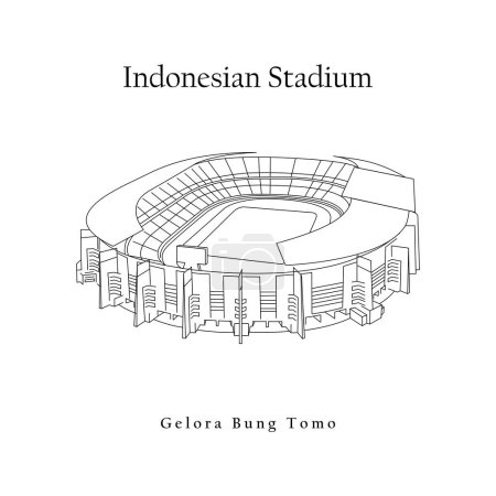 Ilustración de Cianjur, Indonesia - January 29 2023: FIFA U20 World Cup Indonesia 2023, Gelora Bung Tomo Stadium Indonesia, Line Art Black and White. - Imagen libre de derechos