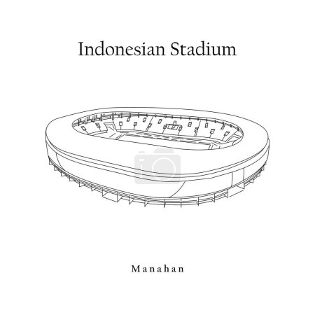 Ilustración de Cianjur, Indonesia - January 29 2023: FIFA U20 World Cup Indonesia 2023, Manahan Stadium Indonesia, Line Art Black and White. - Imagen libre de derechos