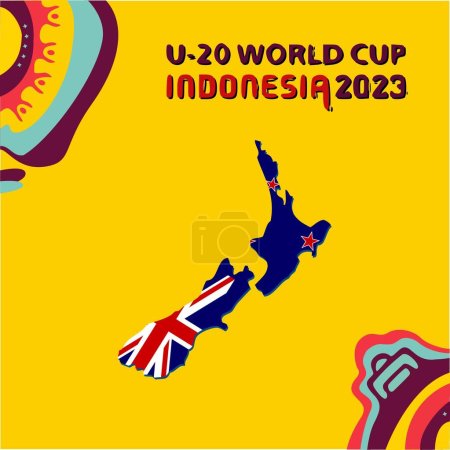 Ilustración de Cianjur, Indonesia  February 7 2023: FIFA U20 World Cup Indonesia 2023 participant, New Zealand - Imagen libre de derechos