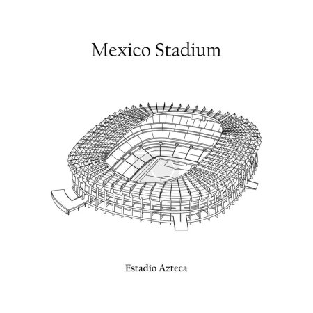 Illustration for Graphic Design of the Estadio Azteca Mexico City. FIFA World Cup 2026 in United States, Mexico, and Canada. Mexico International Football Stadium. - Royalty Free Image