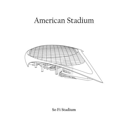 Ilustración de Diseño gráfico del estadio So Fi de Los Ángeles. Copa Mundial de la FIFA 2026 en Estados Unidos, México y Canadá. Estadio de fútbol americano internacional. - Imagen libre de derechos