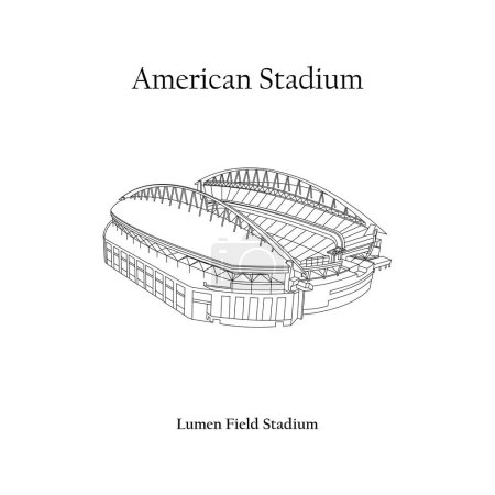 Ilustración de Graphic Design of the Lumen Field Stadium Seattle City. Copa Mundial de la FIFA 2026 en Estados Unidos, México y Canadá. Estadio de fútbol americano internacional. - Imagen libre de derechos