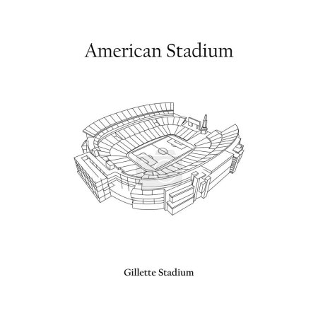 Ilustración de Diseño gráfico del Gillette Stadium Boston City. Copa Mundial de la FIFA 2026 en Estados Unidos, México y Canadá. Estadio de fútbol americano internacional. - Imagen libre de derechos
