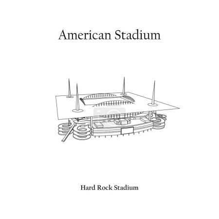 Ilustración de Diseño gráfico del Hard Rock Stadium Miami City. Copa Mundial de la FIFA 2026 en Estados Unidos, México y Canadá. Estadio de fútbol americano internacional. - Imagen libre de derechos