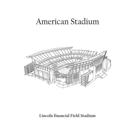 Ilustración de Diseño gráfico del Lincoln Financial Field Stadium Philadelphia City. Copa Mundial de la FIFA 2026 en Estados Unidos, México y Canadá. Fútbol americano internacional - Imagen libre de derechos
