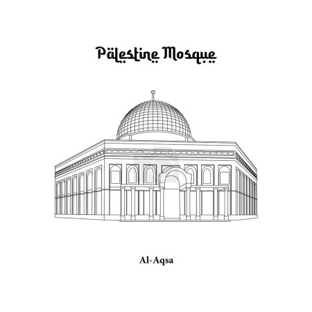 Ilustración de Diseño vectorial de la Mezquita Al Aqsa en la ciudad de Jerusalén. Palestina Mezquita línea arte diseño aislado fondo blanco - Imagen libre de derechos