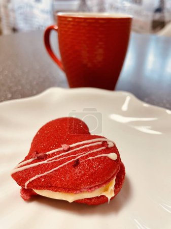 Photo for Valentine's Day, love, feelings, sweets, baking, red heart, holiday, cup of coffee - Royalty Free Image