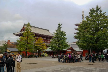 Photo for Pontianak 2015 Nov 20, View of Asakusa Shinto Shrine (red five-story pagoda) inside Sensoji temple complex with crowd of people walking - Royalty Free Image
