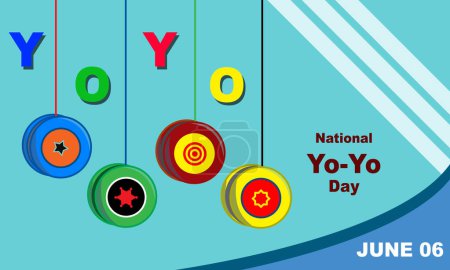colorful yoyo game with colorful yoyo inscription on light blue background and bold text commemorating National Yo-Yo Day on June 6