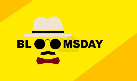 Illustration for Hat, round glasses, mustache and bow tie. Bloomsday is a commemoration and celebration of the life of Irish writer James Joyce - Royalty Free Image