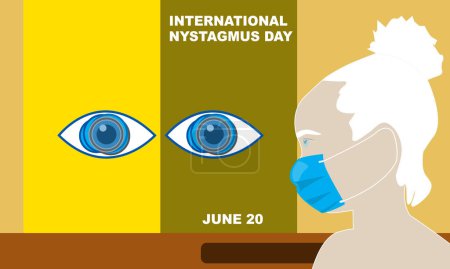Illustration for An albino girl wearing a health mask with a picture of 2 eyes with Nystagmus commemorating International Nystagmus Day on june 20 - Royalty Free Image