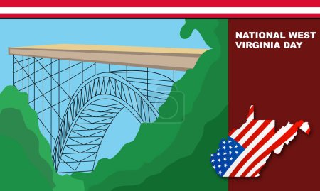 Illustration for New river gorge bridge one of the famous bridge in west virgina and west virgina map and american flag commemorate NATIONAL WEST VIRGINIA DAY june 20 - Royalty Free Image
