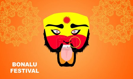 Ilustración de Para colorear rostros similares a los dioses hindúes, Bonalu es un festival hindú para adorar a la diosa Mahakali, celebrada en las ciudades gemelas del distrito de Kamareddy de Hyderabad-Secunderabad. Bonalu Day Festival 25 de junio - Imagen libre de derechos