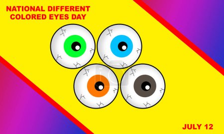Illustration for Illustration of 4 eyeballs with different colors and bold text commemorating NATIONAL DIFFERENT COLORED EYES DAY - Royalty Free Image