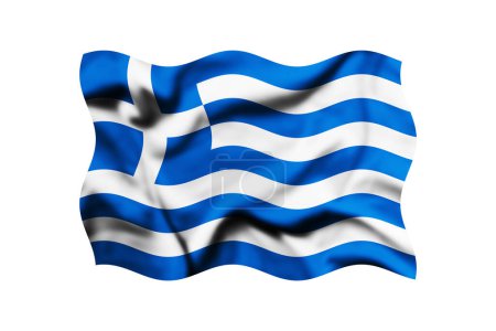 La bandera de Grecia ondeando en el viento aislado sobre blanco. renderizado 3d. Recorte de ruta incluido