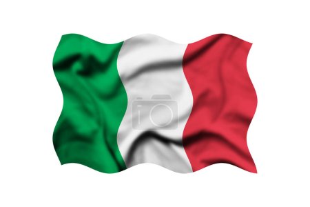 The flag of Italy is waving in the wind on a white background. 3d rendering. Clipping Path Included
