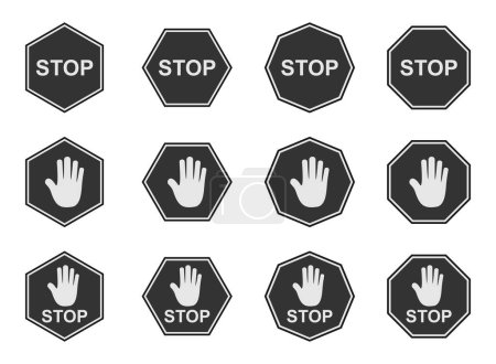 stop sign icon set. señal de tráfico para la operación en la calle. ilustración vectorial aislada sobre fondo blanco.