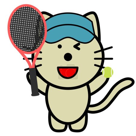 Téléchargez les photos : An illustration of cat holding a tennis racket - en image libre de droit