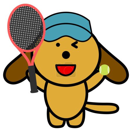 Téléchargez les photos : An illustration of dog holding a tennis racket - en image libre de droit