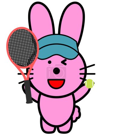 Téléchargez les photos : An illustration of rabbit holding a tennis racket - en image libre de droit