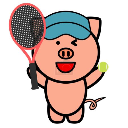 Téléchargez les photos : An illustration of pig holding a tennis racket - en image libre de droit