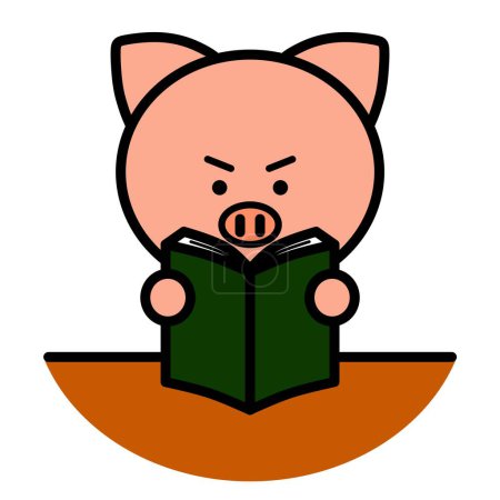 Téléchargez les photos : Une illustration de porc lisant un livre - en image libre de droit