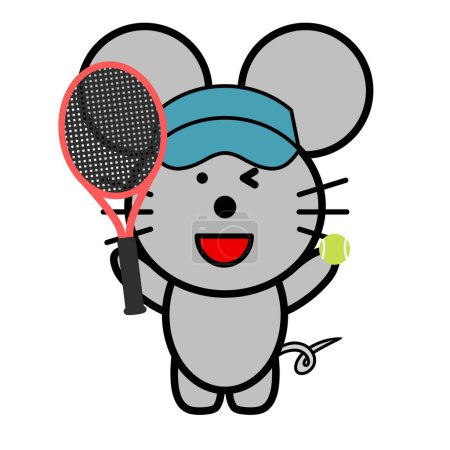Téléchargez les photos : An illustration of mouse holding a tennis racket - en image libre de droit