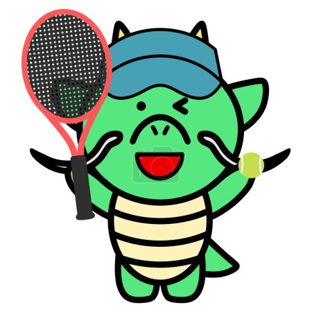 Téléchargez les photos : Une illustration de dragon tenant une raquette de tennis - en image libre de droit