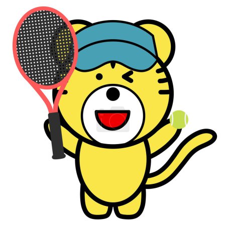 Téléchargez les photos : Une illustration d'un tigre tenant une raquette de tennis - en image libre de droit