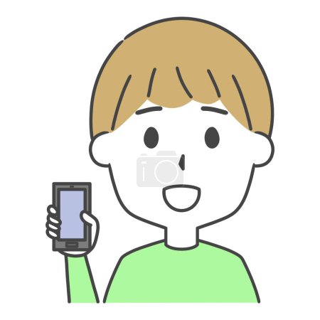 una ilustración de un hombre sosteniendo un teléfono inteligente en su mano