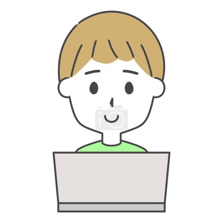 una ilustración de un hombre usando el ordenador portátil