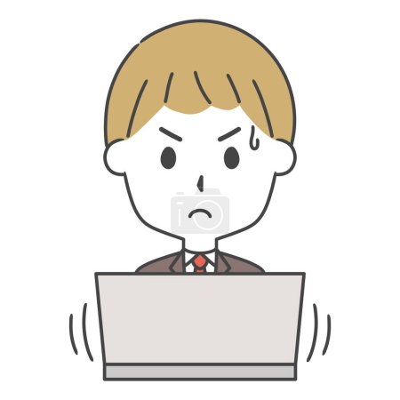 an illustration of a man in suit concentrating on computer work