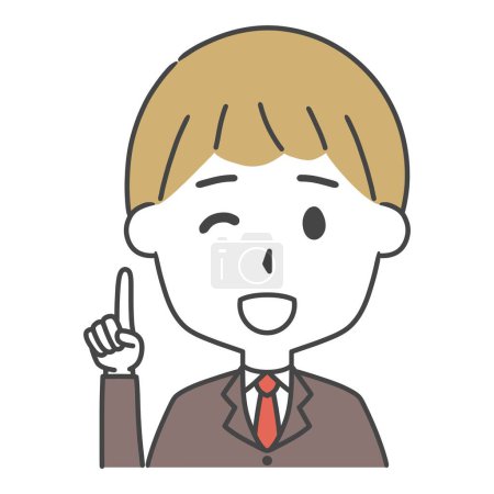 an illustration of a man in suit raising his index finger