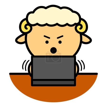 Téléchargez les photos : Une illustration d'un mouton utilisant un ordinateur portable - en image libre de droit