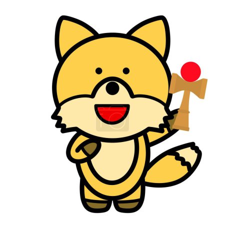 an illustration of a fox holding a Japanese kendama