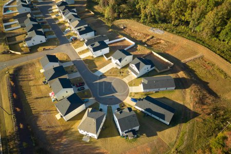 Photo for Aerial view of cul-de-sac at neighborhood street dead end with tightly packed homes in South Carolina living aeria. Family houses as example of real estate development in american suburbs. - Royalty Free Image