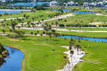 Golf course on ocean shore in southwest Florida. Seaside golfing field in Boca Grande.