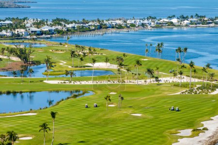Golf course on ocean shore in southwest Florida. Seaside golfing field in Boca Grande.