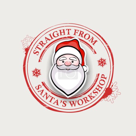 Ilustración de Sello redondo con Santa Claus en gorra roja y copos de nieve, componente de diseño. - Imagen libre de derechos