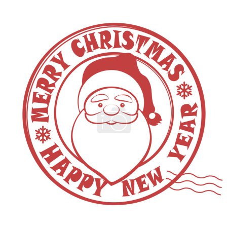 Ilustración de Sello redondo con silueta de Santa Claus en un sombrero, con copos de nieve, componente de diseño. - Imagen libre de derechos