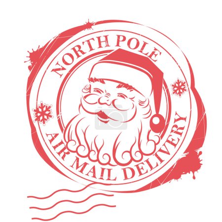 Illustration for Red stamp with silhouette of merry Santa Claus, Christmas design component. - Royalty Free Image
