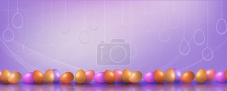 Téléchargez les illustrations : Purple card with Easter eggs with mirror reflection. - en licence libre de droit