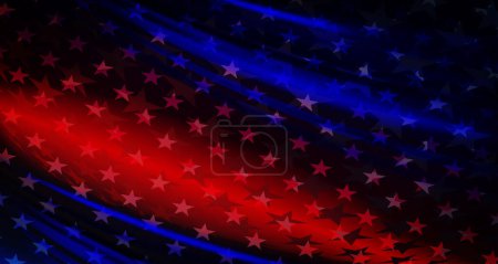 Illustration for A banner with folds of fabric in blue and red shades with stars - Royalty Free Image